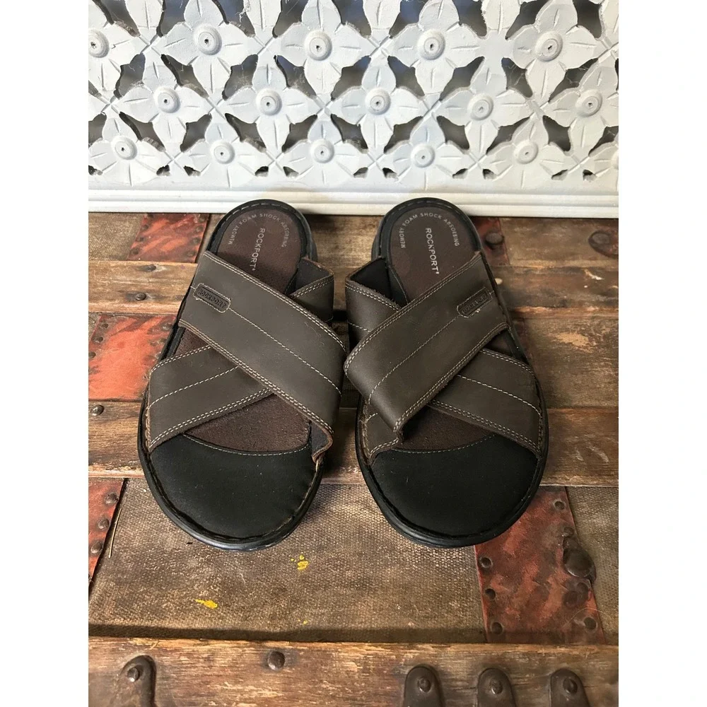 Rockport Darwyn X-Slide Mens Brown Leather Sandals Size 10